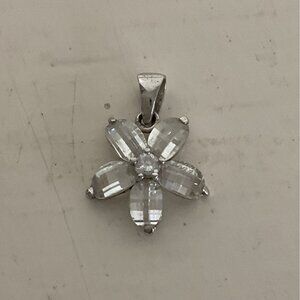 Silver Tone Clear Rhinestone Necklace Pendant